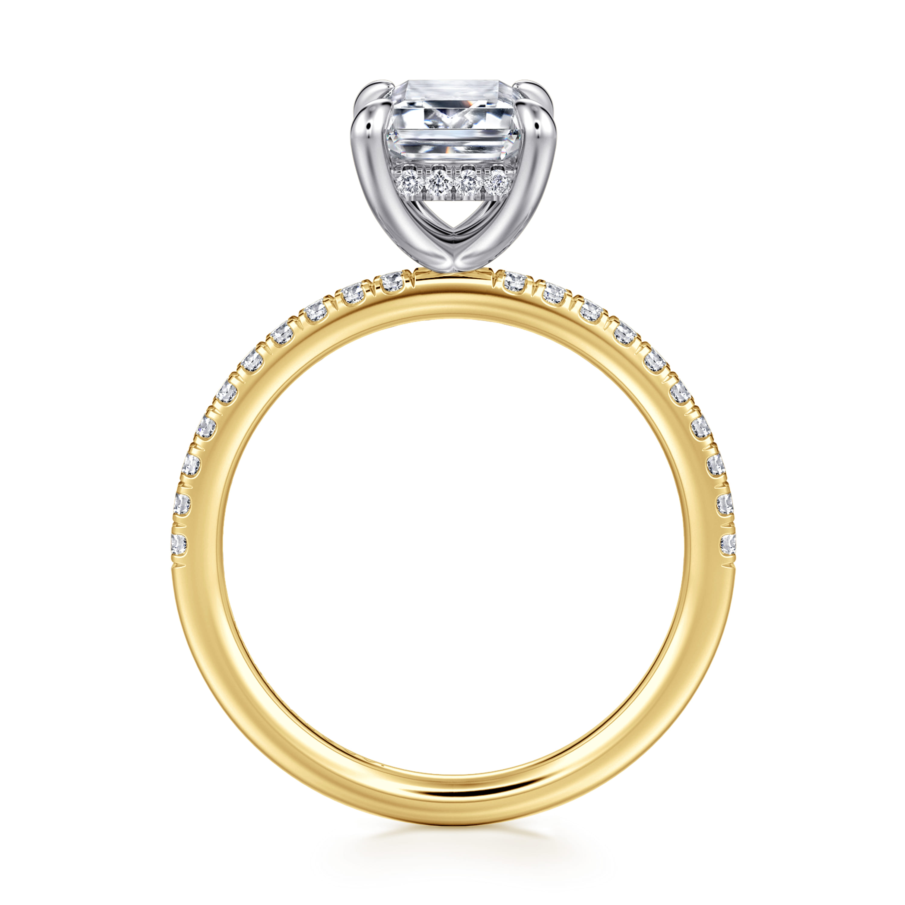 Allison - 14K Yellow-White Gold Emerald Cut Hidden Halo Diamond Engagement Ring - 0.25 ct - Shot 2