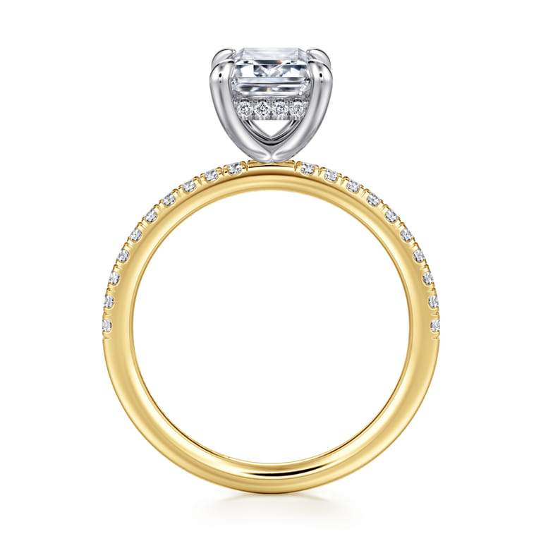 Allison - 14K Yellow-White Gold Emerald Cut Hidden Halo Diamond Engagement Ring - 0.25 ct - Shot 2