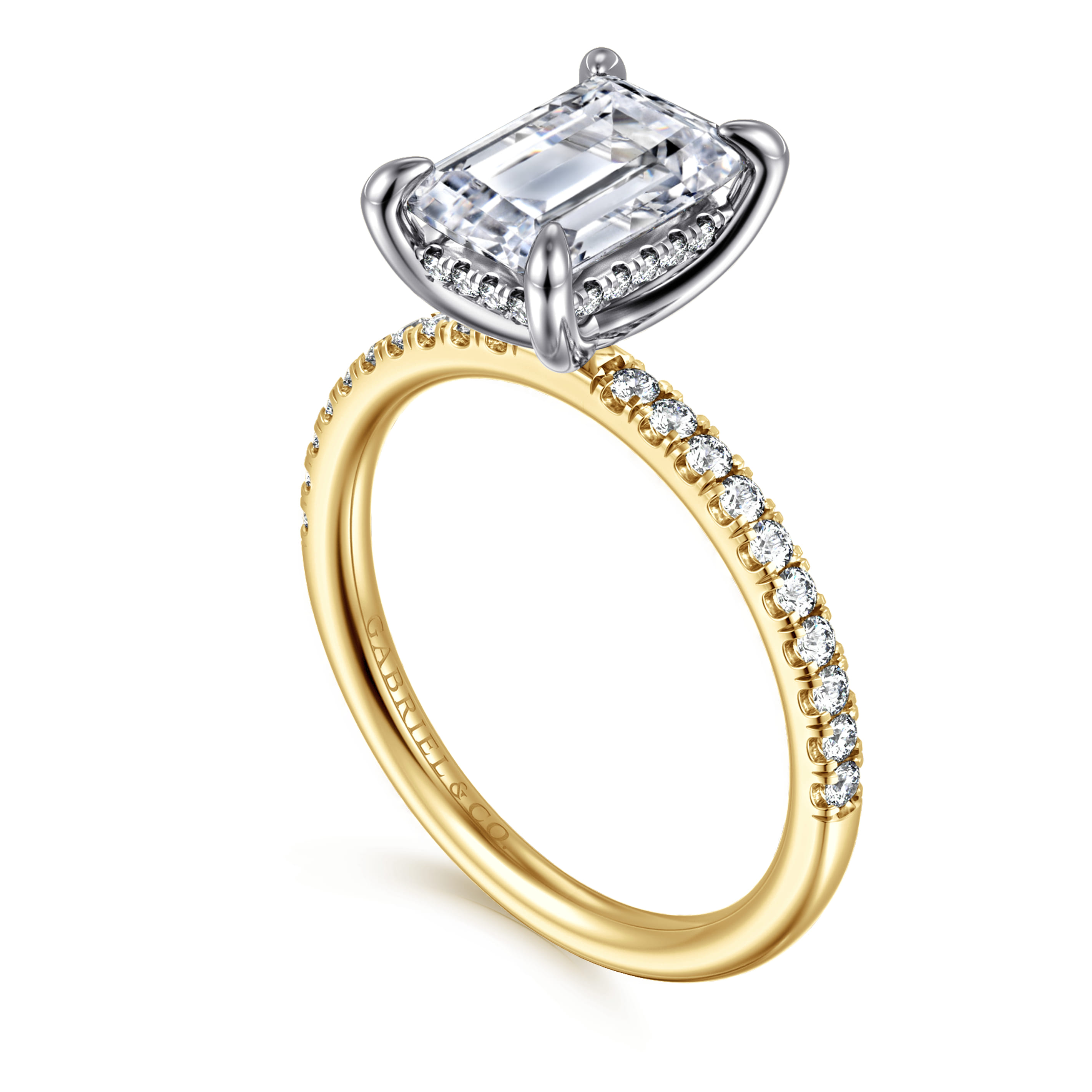 Allison - 14K Yellow-White Gold Emerald Cut Hidden Halo Diamond Engagement Ring - 0.25 ct - Shot 3
