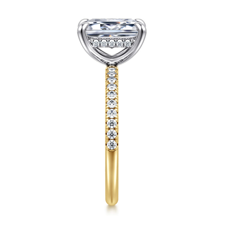 Allison - 14K Yellow-White Gold Emerald Cut Hidden Halo Diamond Engagement Ring - 0.25 ct - Shot 4