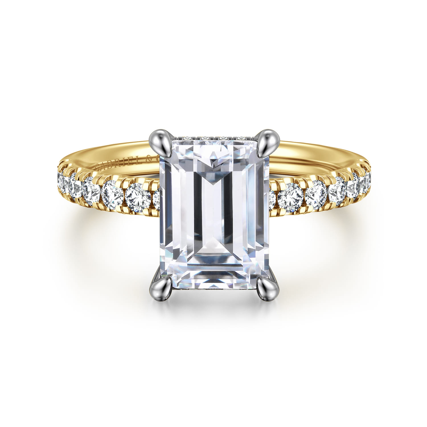 Adela - 14K White-Yellow Gold Emerald Cut Hidden Halo Diamond Engagement Ring - 0.4 ct - Shot 1