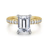 Adela - 14K White-Yellow Gold Emerald Cut Hidden Halo Diamond Engagement Ring - 0.4 ct