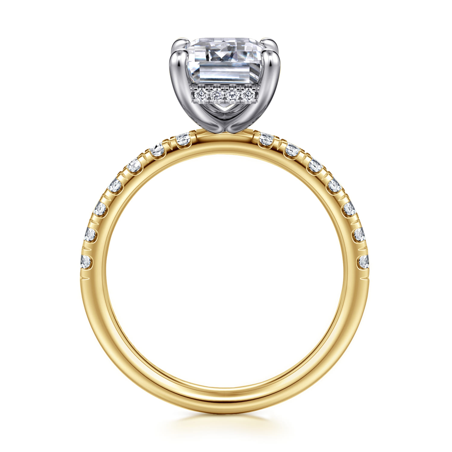 Adela - 14K White-Yellow Gold Emerald Cut Hidden Halo Diamond Engagement Ring - 0.4 ct - Shot 2