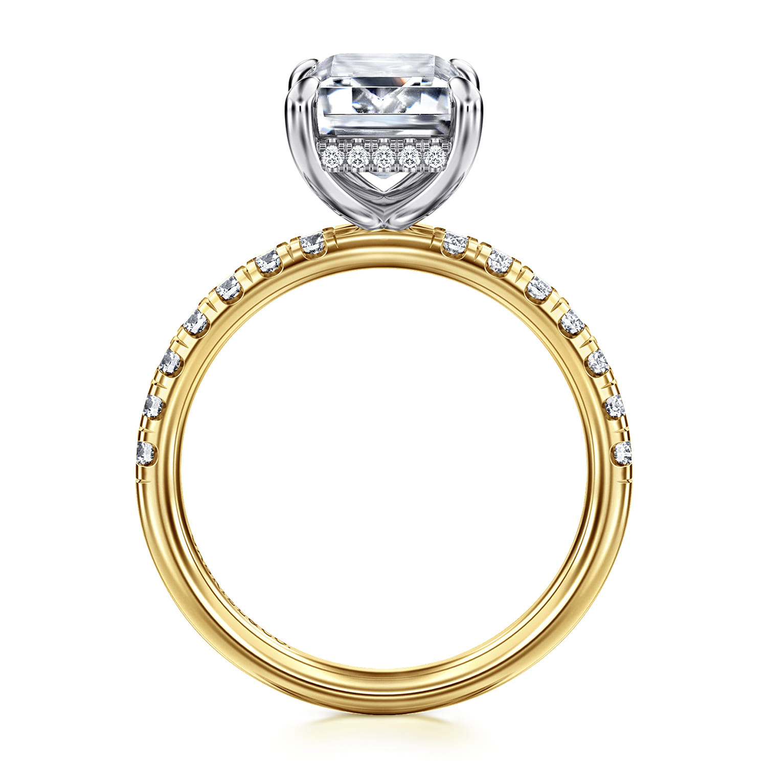 Adela - 14K White- Yellow Gold Emerald Cut Hidden Halo Diamond Engagement Ring - 0.42 ct - Shot 2