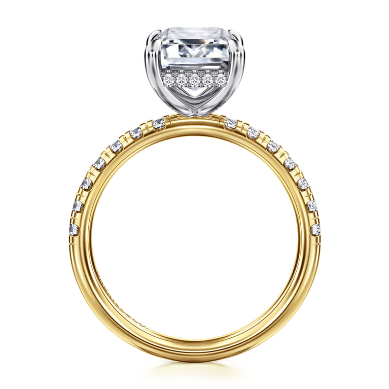 Adela - 14K White- Yellow Gold Emerald Cut Hidden Halo Diamond Engagement Ring - 0.42 ct - Shot 2