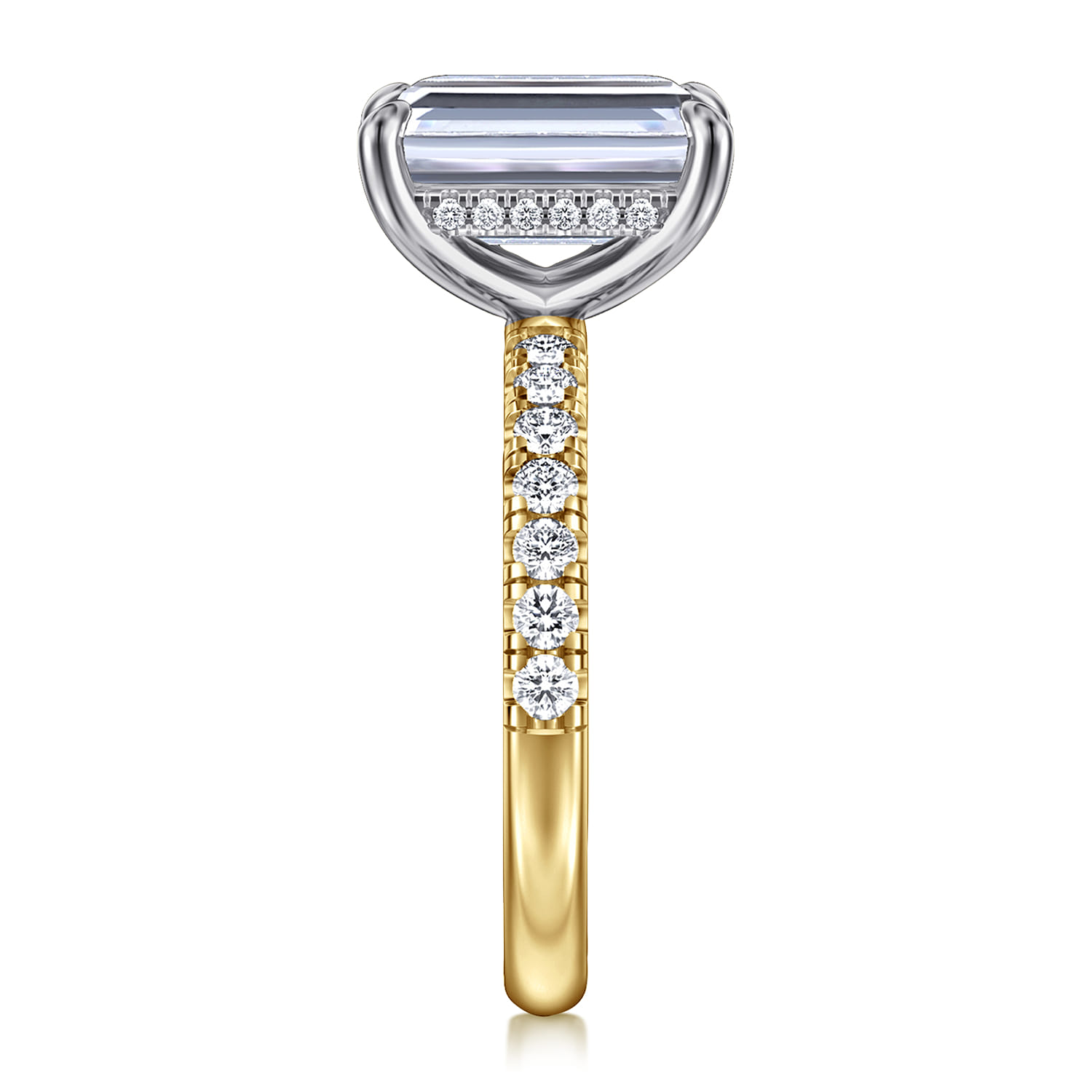 Adela - 14K White- Yellow Gold Emerald Cut Hidden Halo Diamond Engagement Ring - 0.42 ct - Shot 4