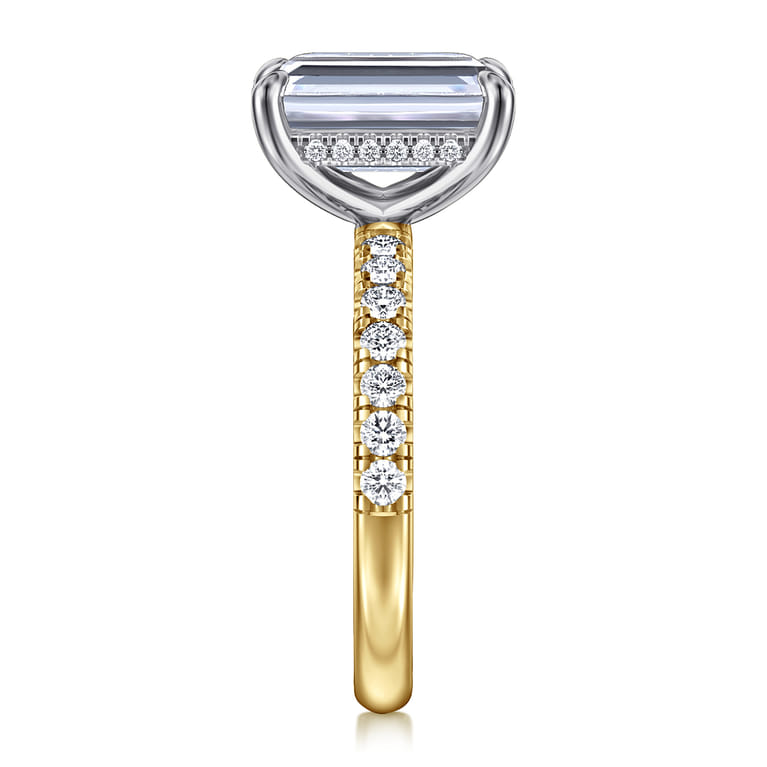 Adela - 14K White- Yellow Gold Emerald Cut Hidden Halo Diamond Engagement Ring - 0.42 ct - Shot 4