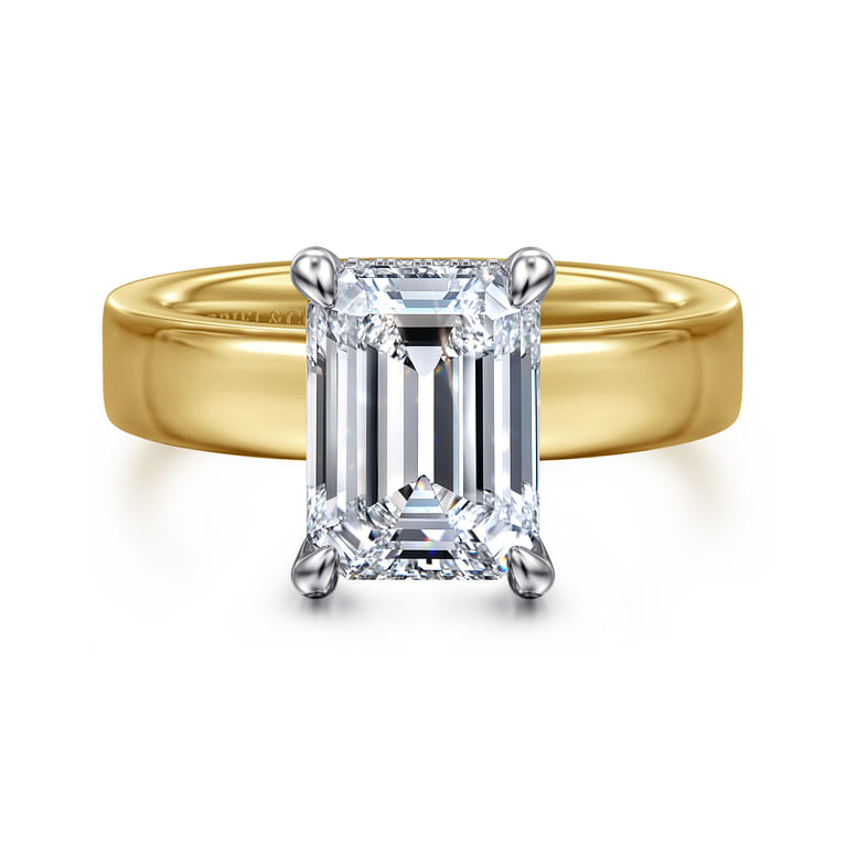 Argentina - 14K White-Yellow Gold Hidden Halo Emerald Cut Diamond Engagement Ring - 0.08 ct - Shot 1