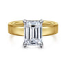 Argentina - 14K White-Yellow Gold Hidden Halo Emerald Cut Diamond Engagement Ring - 0.08 ct