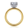 Argentina - 14K White-Yellow Gold Hidden Halo Emerald Cut Diamond Engagement Ring - 0.08 ct