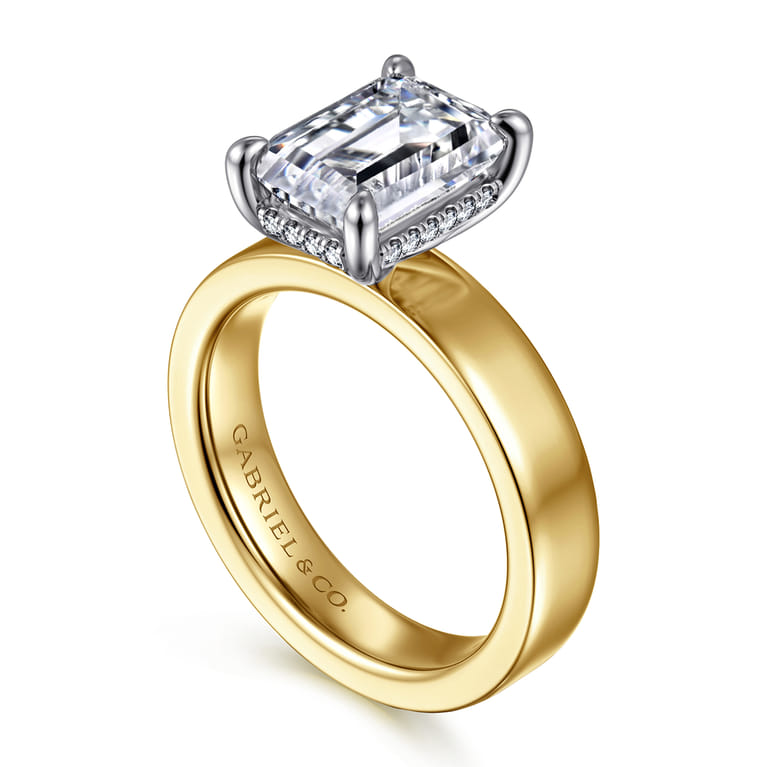 Argentina - 14K White-Yellow Gold Hidden Halo Emerald Cut Diamond Engagement Ring - 0.08 ct - Shot 3