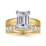 Argentina - 14K White-Yellow Gold Hidden Halo Emerald Cut Diamond Engagement Ring - 0.08 ct
