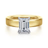Argentina - 14K White-Yellow Gold Hidden Halo Emerald Cut Diamond Engagement Ring - 0.05 ct