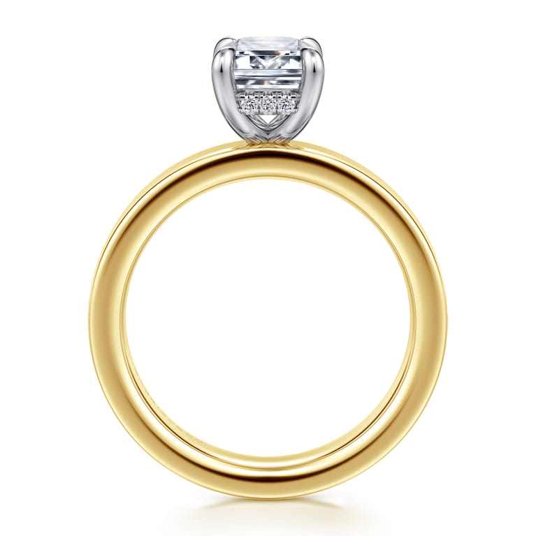 Argentina - 14K White-Yellow Gold Hidden Halo Emerald Cut Diamond Engagement Ring - 0.05 ct - Shot 2