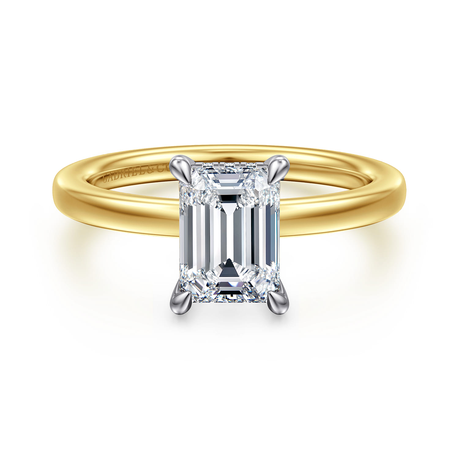 Austria - 14K White-Yellow Gold Hidden Halo Emerald Cut Diamond Engagement Ring - 0.07 ct - Shot 1