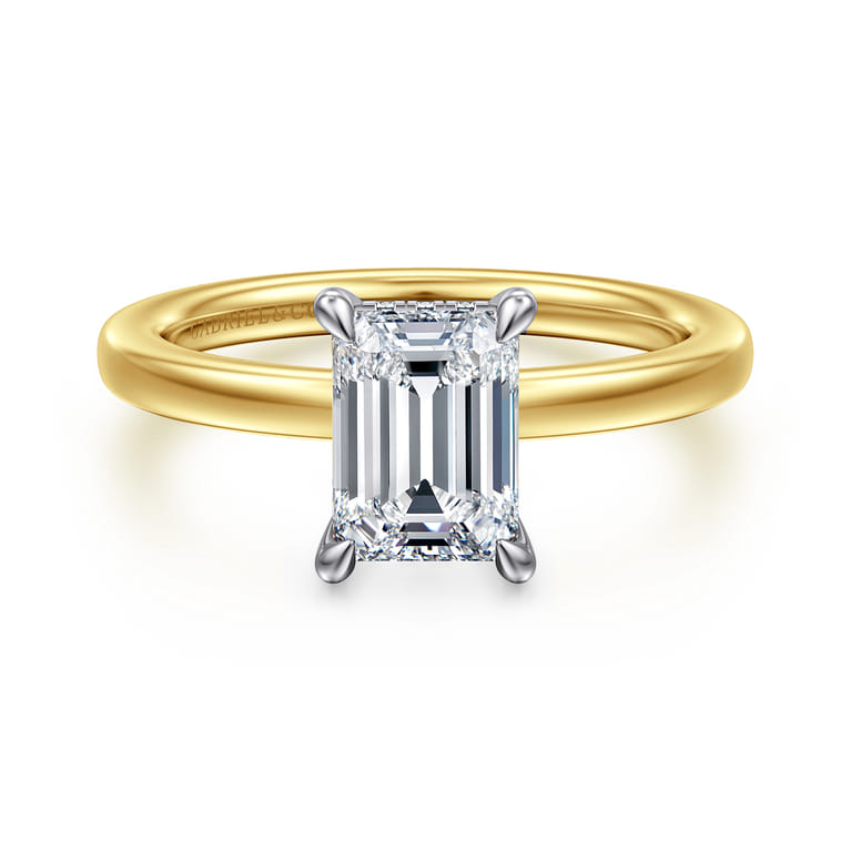 Austria - 14K White-Yellow Gold Hidden Halo Emerald Cut Diamond Engagement Ring - 0.07 ct - Shot 1