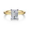 Austria - 14K White-Yellow Gold Hidden Halo Emerald Cut Diamond Engagement Ring - 0.08 ct