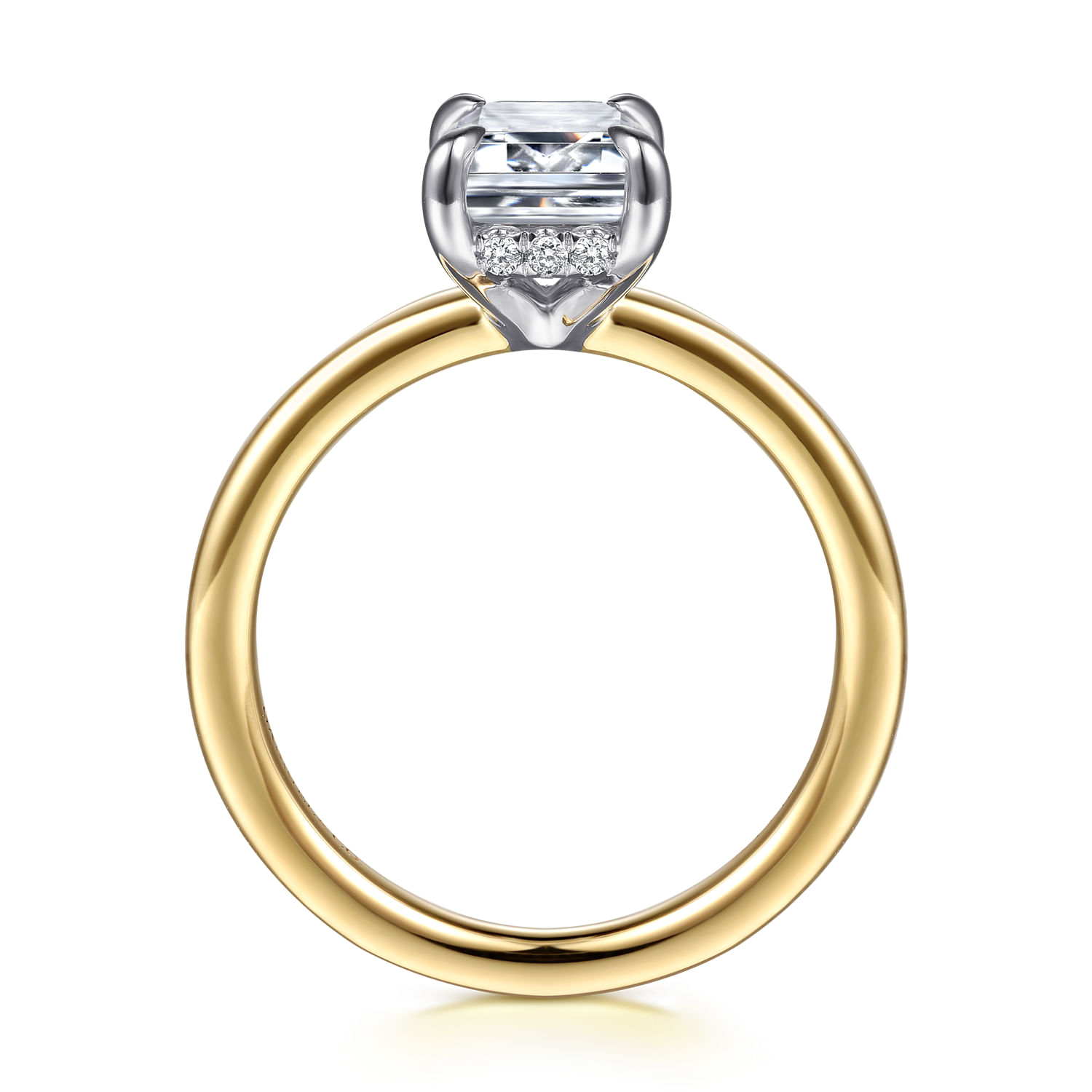 Austria - 14K White-Yellow Gold Hidden Halo Emerald Cut Diamond Engagement Ring - 0.08 ct - Shot 2