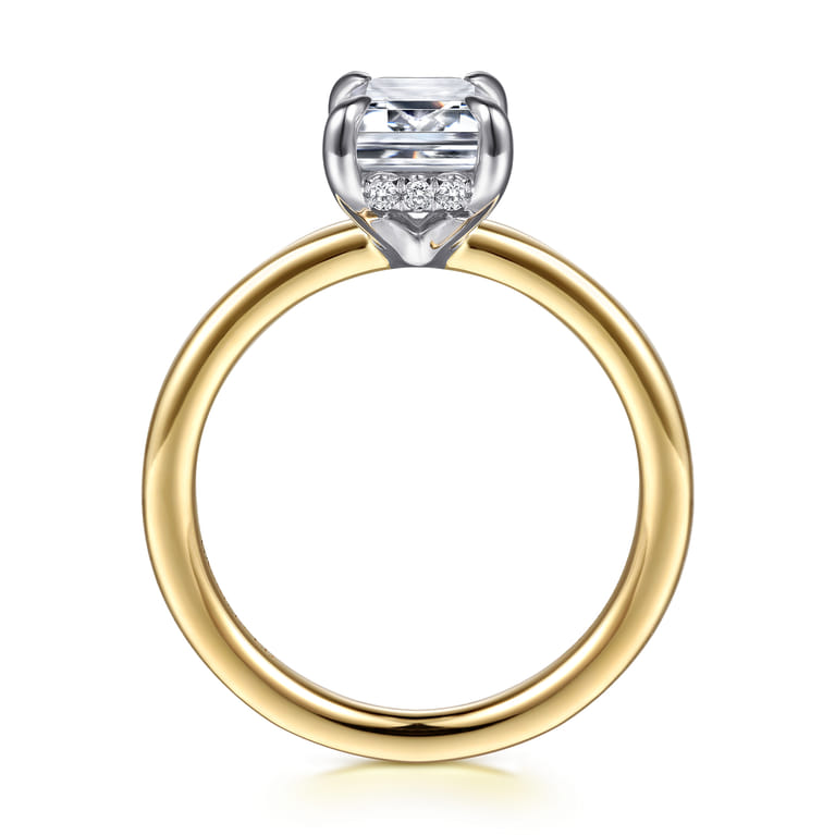 Austria - 14K White-Yellow Gold Hidden Halo Emerald Cut Diamond Engagement Ring - 0.08 ct - Shot 2