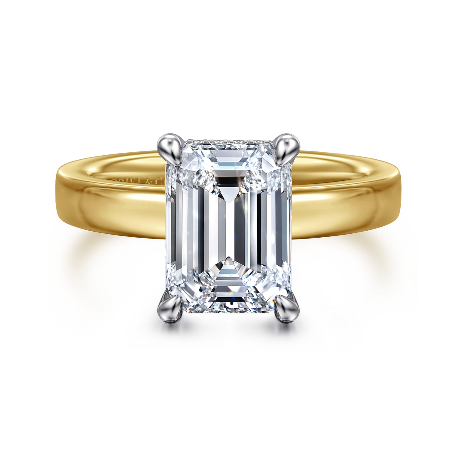 Argentina - 14K White-Yellow Gold Hidden Halo Emerald Cut Diamond Engagement Ring - 0.08 ct - Shot 1