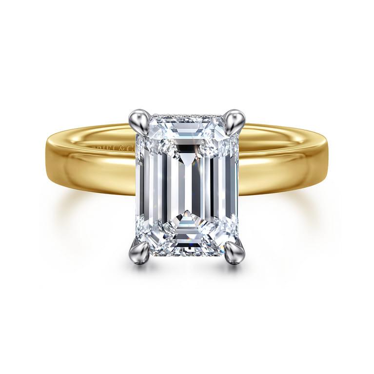 Argentina - 14K White-Yellow Gold Hidden Halo Emerald Cut Diamond Engagement Ring - 0.08 ct - Shot 1