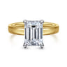Argentina - 14K White-Yellow Gold Hidden Halo Emerald Cut Diamond Engagement Ring - 0.08 ct