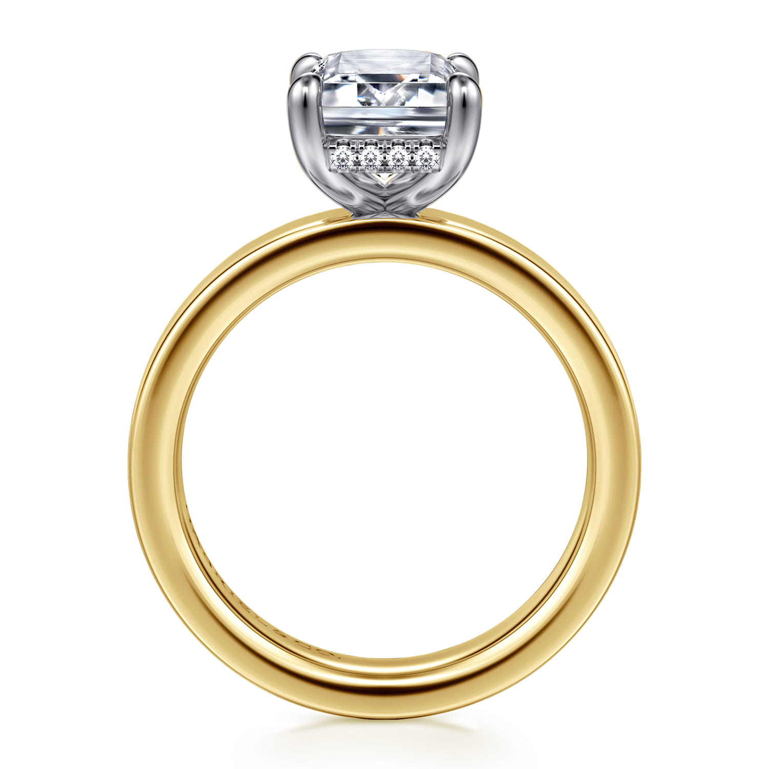 Argentina - 14K White-Yellow Gold Hidden Halo Emerald Cut Diamond Engagement Ring - 0.08 ct - Shot 2