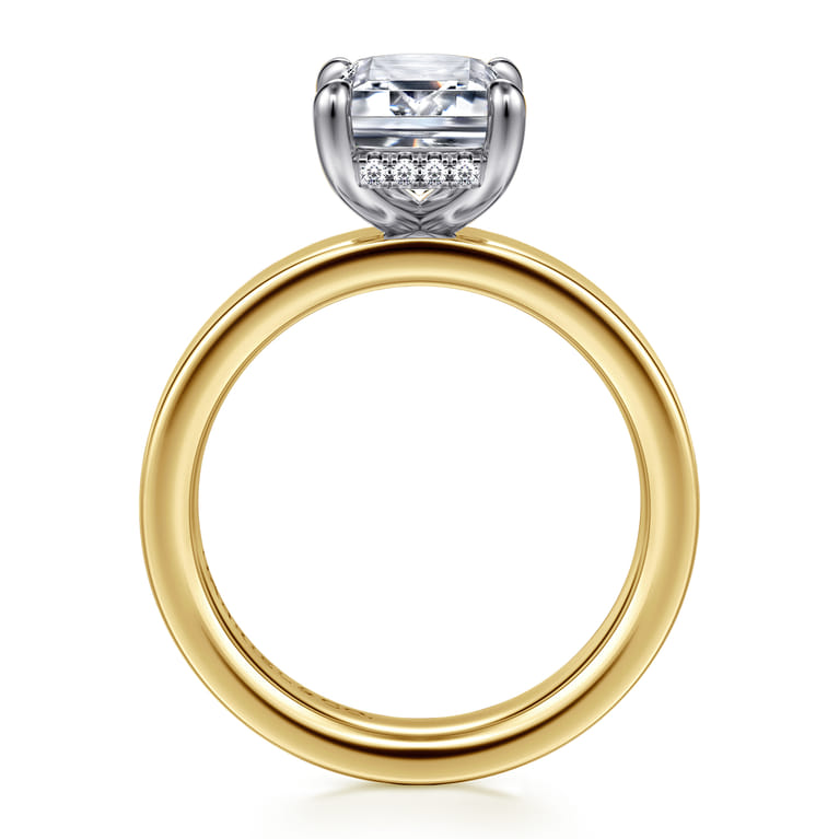 Argentina - 14K White-Yellow Gold Hidden Halo Emerald Cut Diamond Engagement Ring - 0.08 ct - Shot 2