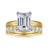 Argentina - 14K White-Yellow Gold Hidden Halo Emerald Cut Diamond Engagement Ring - 0.08 ct