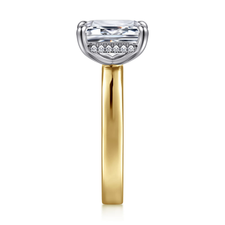 Argentina - 14K White-Yellow Gold Hidden Halo Emerald Cut Diamond Engagement Ring - 0.08 ct - Shot 5