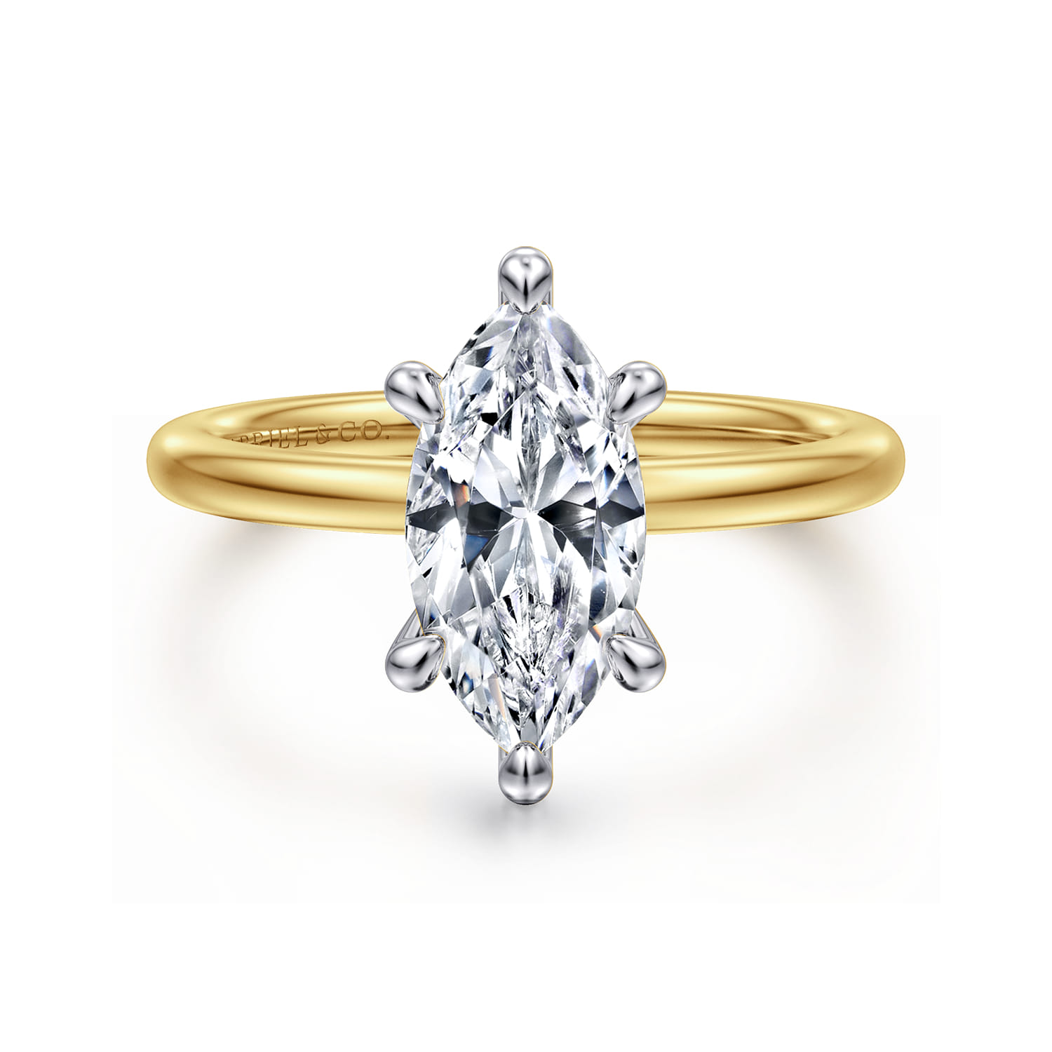 Cari - 14K White-Yellow Gold Hidden Halo Marquise Shape Diamond Engagement Ring - 0.06 ct - Shot 1