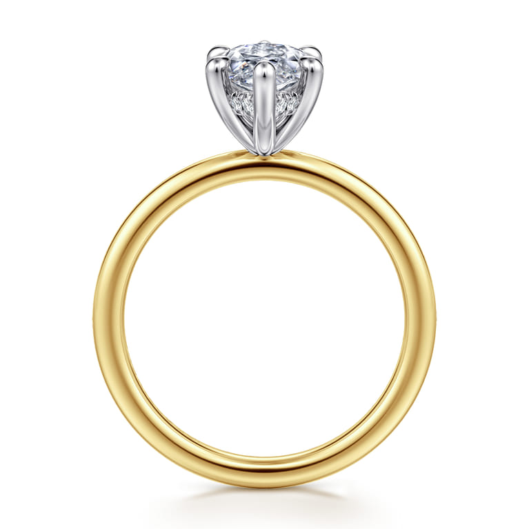 Cari - 14K White-Yellow Gold Hidden Halo Marquise Shape Diamond Engagement Ring - 0.06 ct - Shot 2
