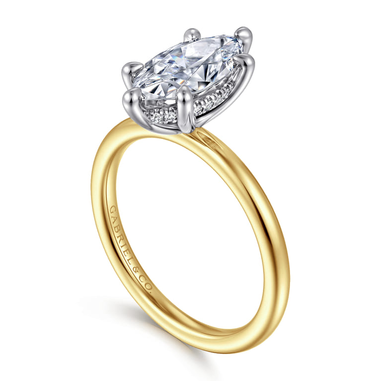 Cari - 14K White-Yellow Gold Hidden Halo Marquise Shape Diamond Engagement Ring - 0.06 ct - Shot 3