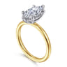 Cari - 14K White-Yellow Gold Hidden Halo Marquise Shape Diamond Engagement Ring - 0.06 ct