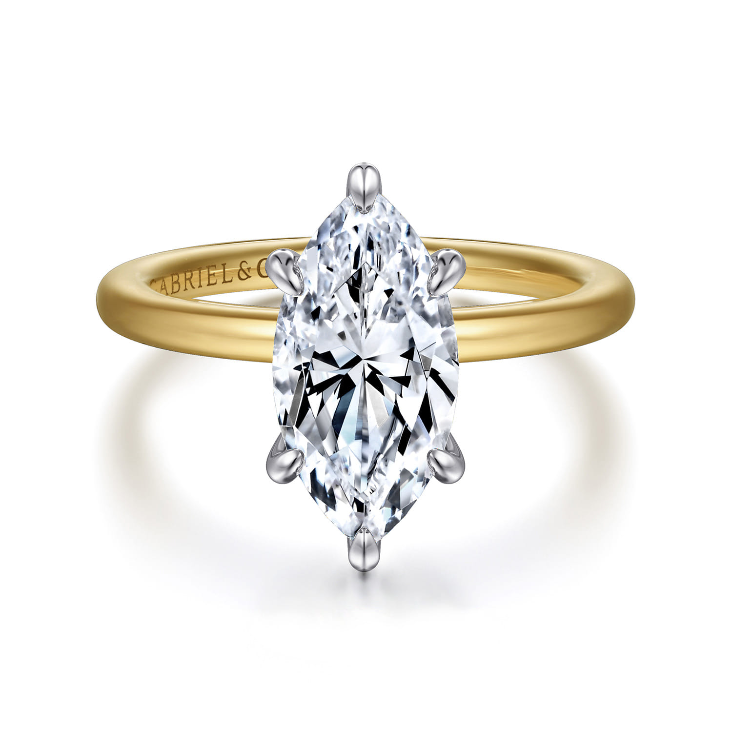 Cari - 14K White-Yellow Gold 6 Prong Hidden Halo Marquise Shape Diamond Engagement Ring - 0.07 ct - Shot 1