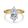 Cari - 14K White-Yellow Gold 6 Prong Hidden Halo Marquise Shape Diamond Engagement Ring - 0.07 ct