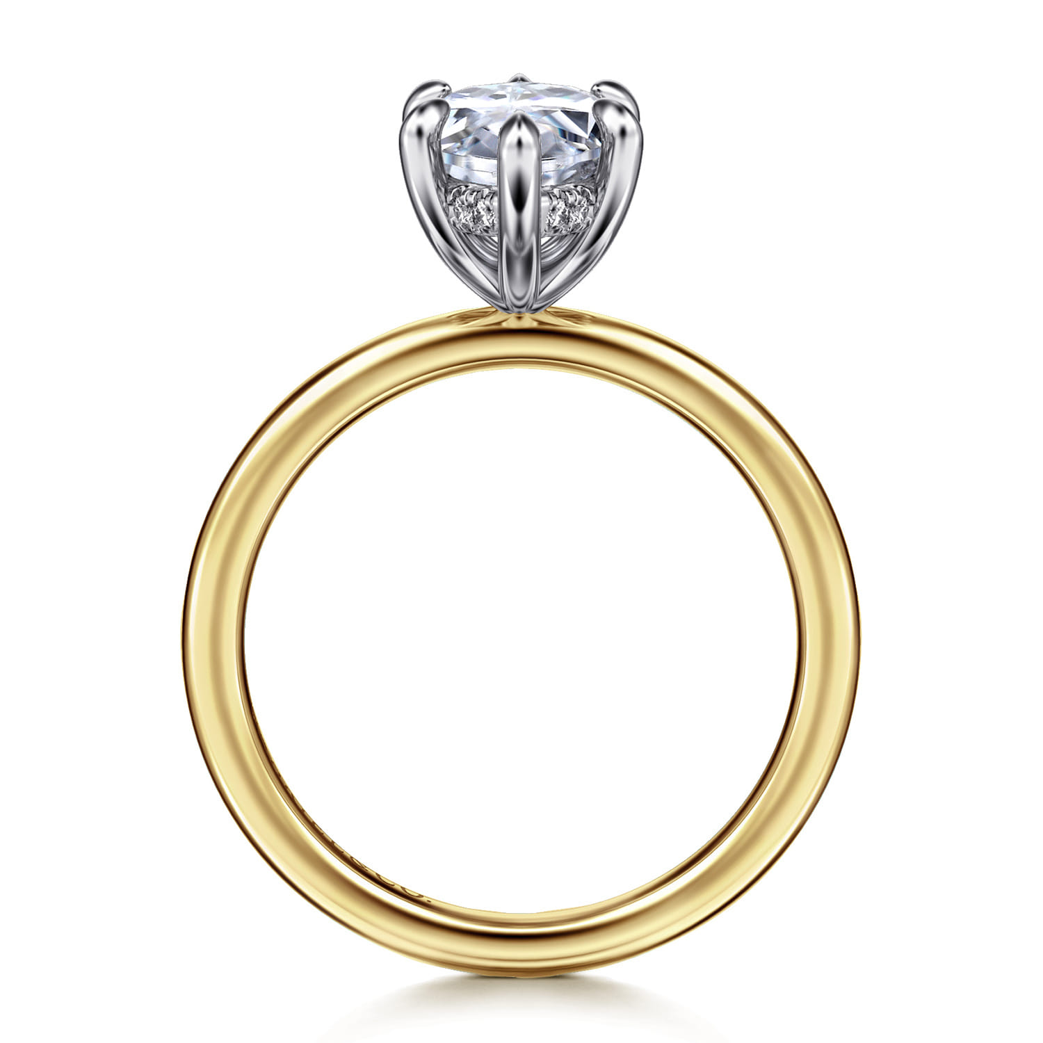 Cari - 14K White-Yellow Gold 6 Prong Hidden Halo Marquise Shape Diamond Engagement Ring - 0.07 ct - Shot 2