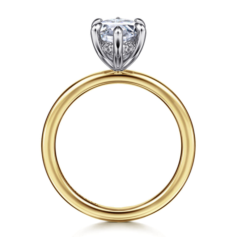 Cari - 14K White-Yellow Gold 6 Prong Hidden Halo Marquise Shape Diamond Engagement Ring - 0.07 ct - Shot 2