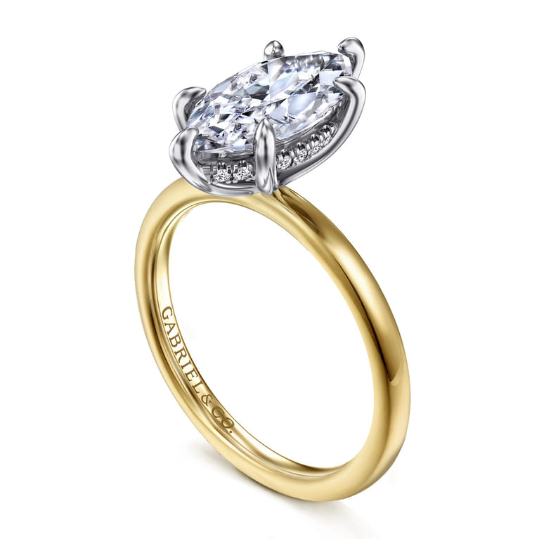 Cari - 14K White-Yellow Gold 6 Prong Hidden Halo Marquise Shape Diamond Engagement Ring - 0.07 ct - Shot 3