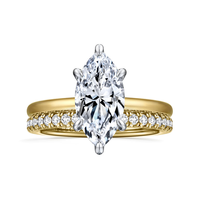 Cari - 14K White-Yellow Gold 6 Prong Hidden Halo Marquise Shape Diamond Engagement Ring - 0.07 ct - Shot 4