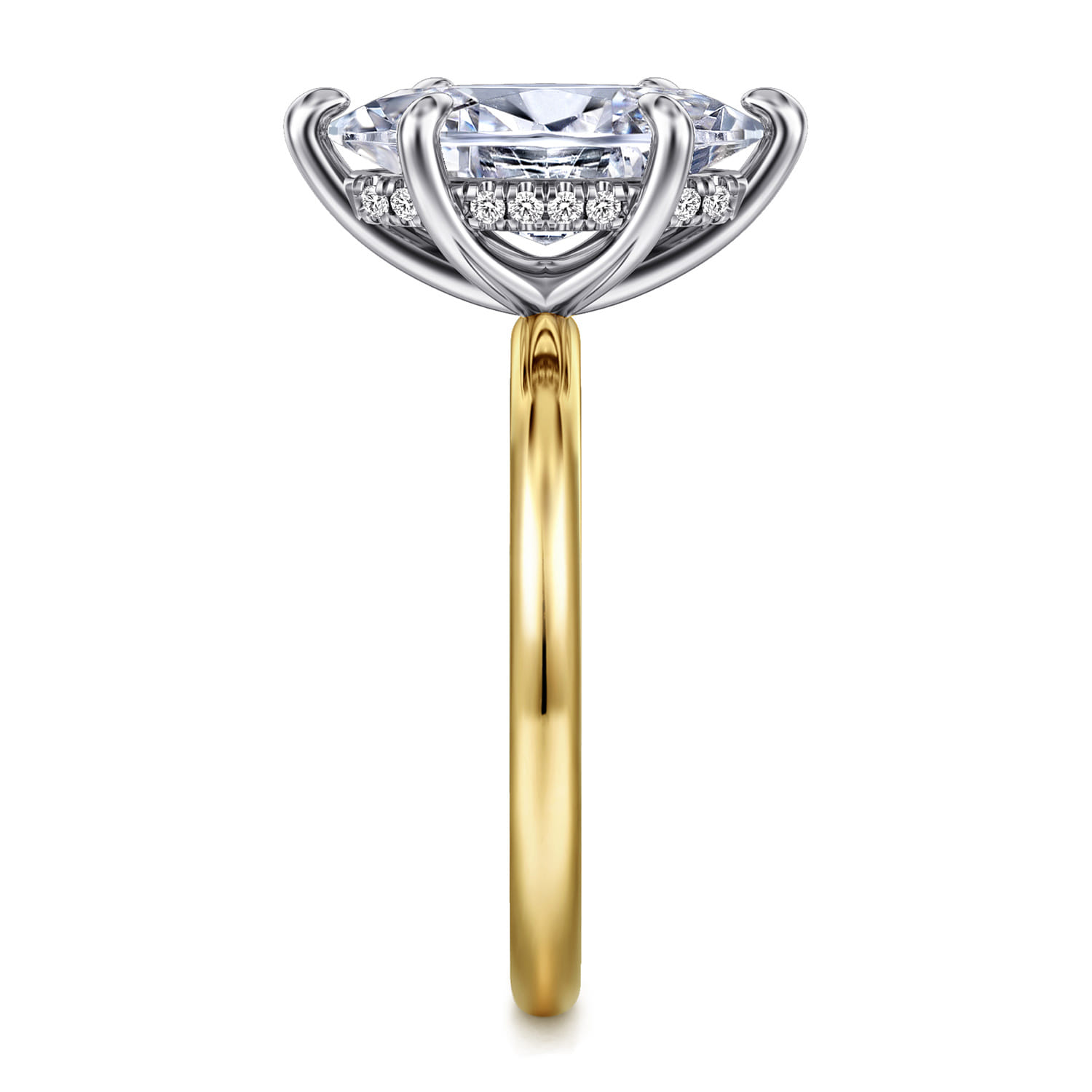 Cari - 14K White-Yellow Gold 6 Prong Hidden Halo Marquise Shape Diamond Engagement Ring - 0.07 ct - Shot 5