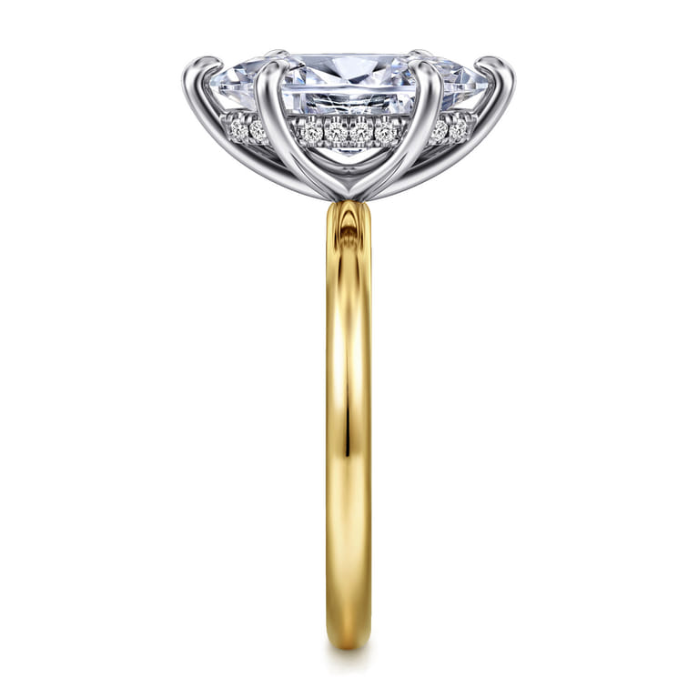 Cari - 14K White-Yellow Gold 6 Prong Hidden Halo Marquise Shape Diamond Engagement Ring - 0.07 ct - Shot 5