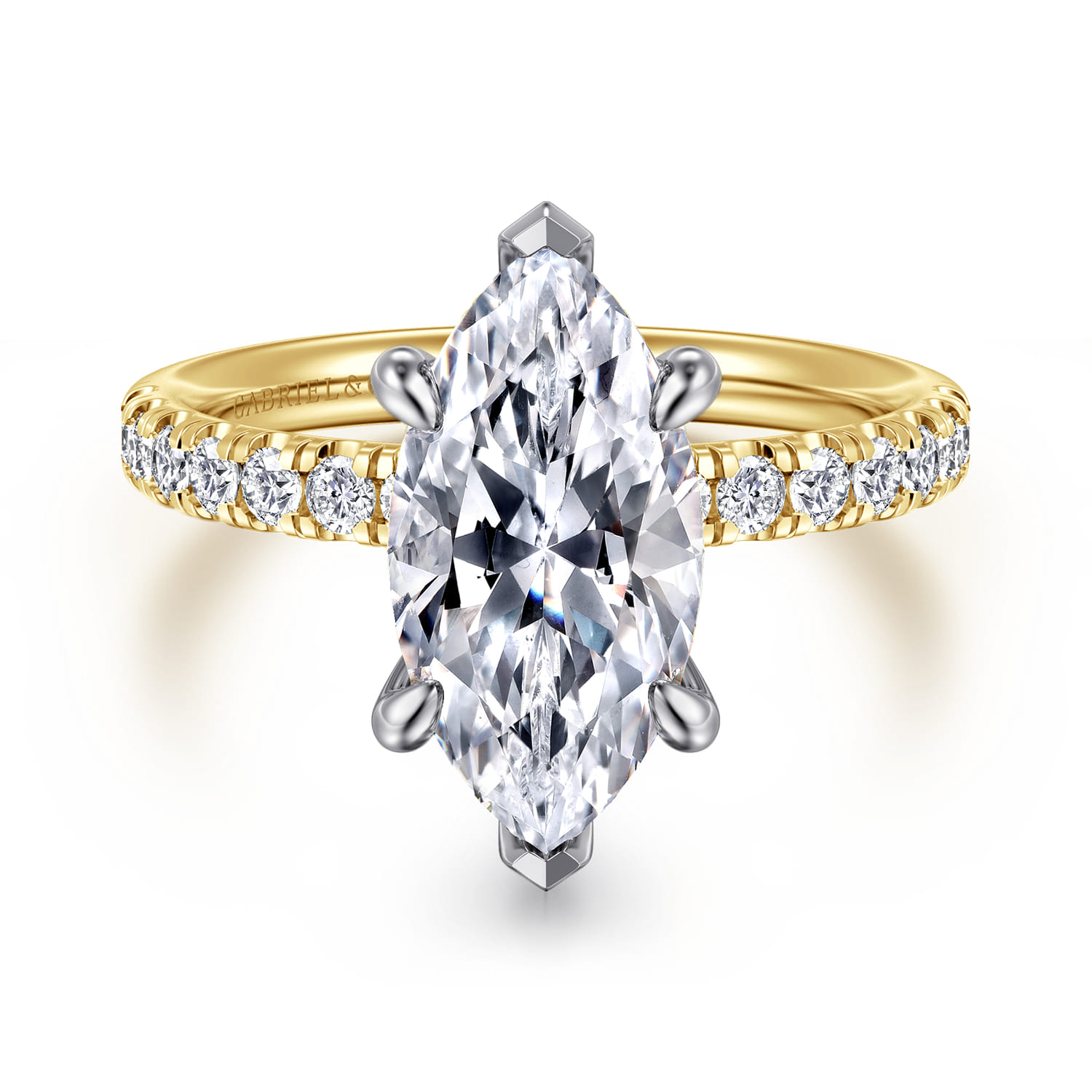 Adela - 14K Yellow-White Gold Marquise Shape Hidden Halo Diamond Engagement Ring - 0.42 ct - Shot 1