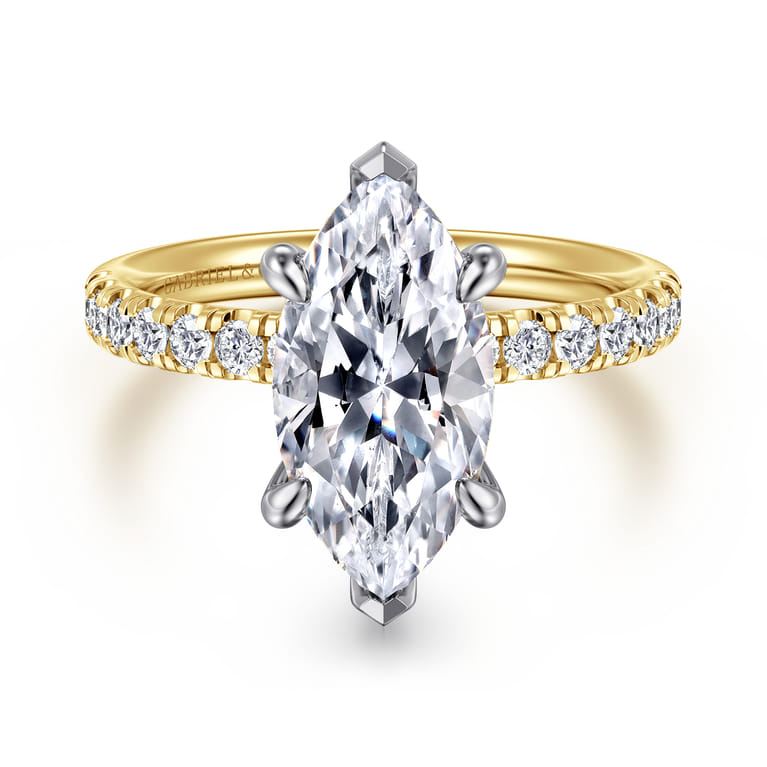 Adela - 14K Yellow-White Gold Marquise Shape Hidden Halo Diamond Engagement Ring - 0.42 ct - Shot 1