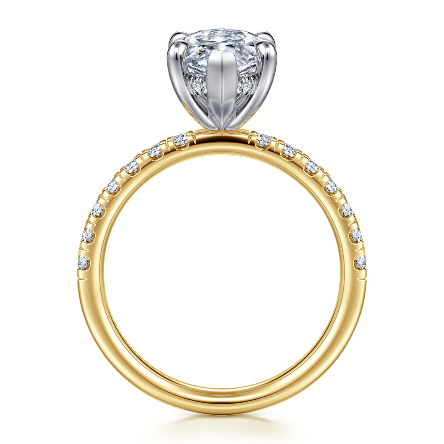 Adela - 14K Yellow-White Gold Marquise Shape Hidden Halo Diamond Engagement Ring - 0.42 ct - Shot 2
