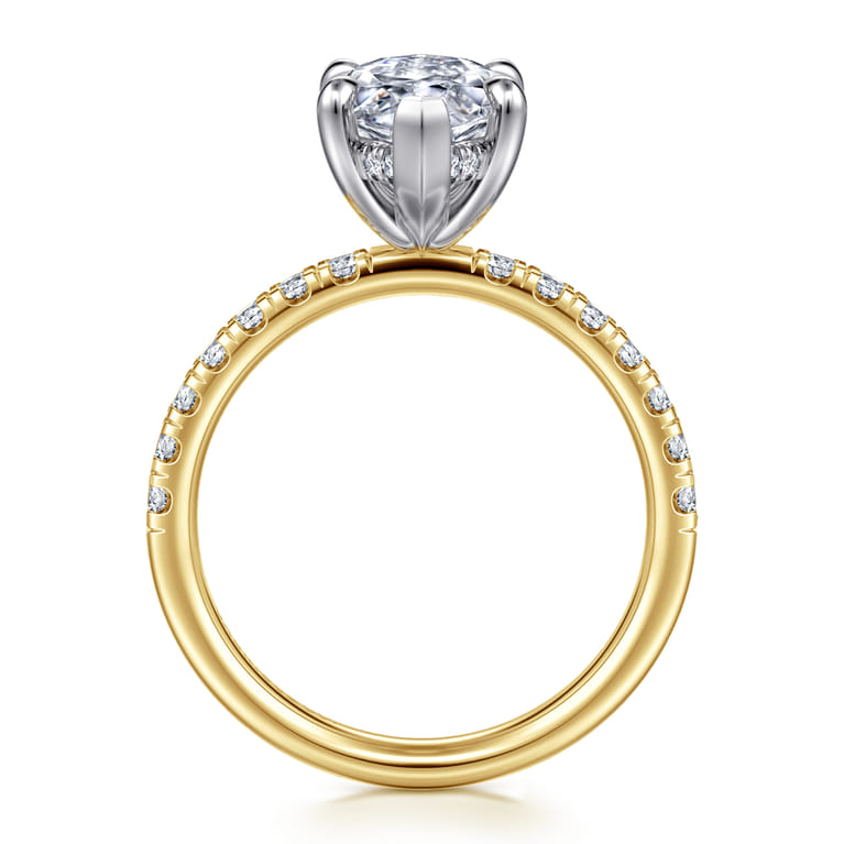 Adela - 14K Yellow-White Gold Marquise Shape Hidden Halo Diamond Engagement Ring - 0.42 ct - Shot 2