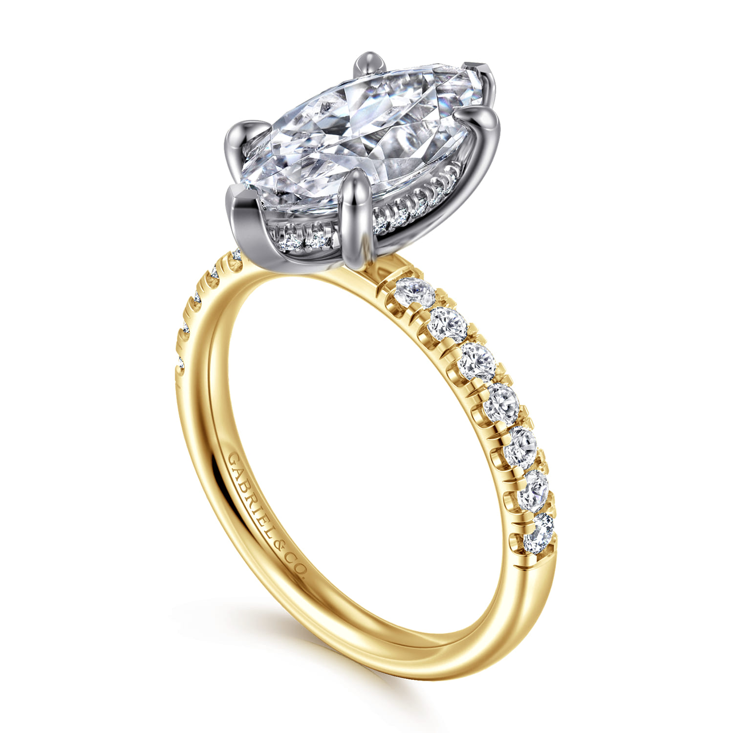 Adela - 14K Yellow-White Gold Marquise Shape Hidden Halo Diamond Engagement Ring - 0.42 ct - Shot 3