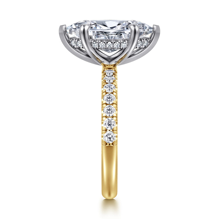 Adela - 14K Yellow-White Gold Marquise Shape Hidden Halo Diamond Engagement Ring - 0.42 ct - Shot 4