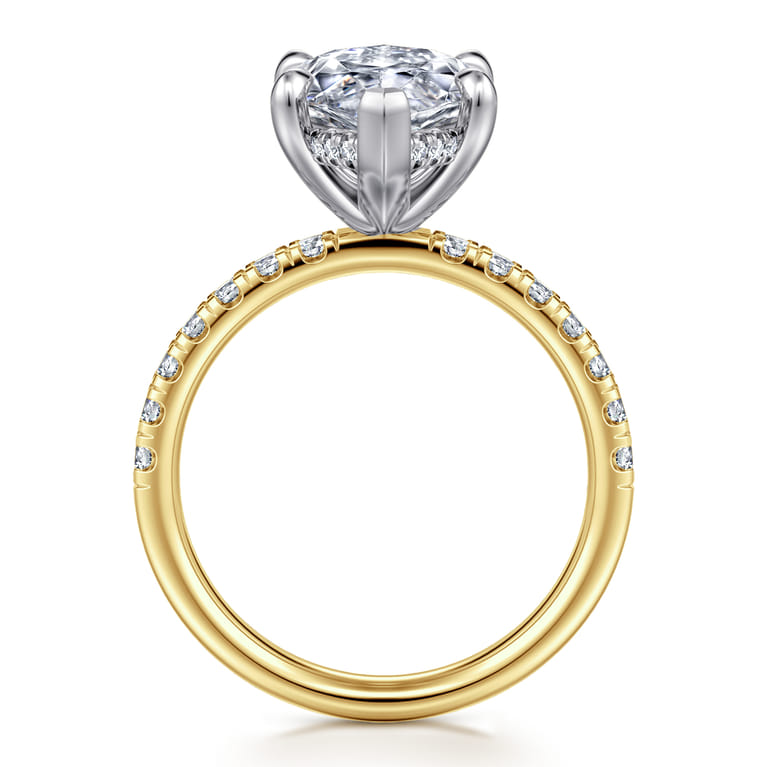 Adela - 14K White-Yellow Gold Marquise Shape Hidden Halo Diamond Engagement Ring - 0.4 ct - Shot 2