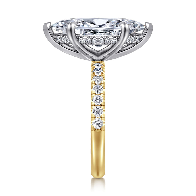 Adela - 14K White-Yellow Gold Marquise Shape Hidden Halo Diamond Engagement Ring - 0.4 ct - Shot 4